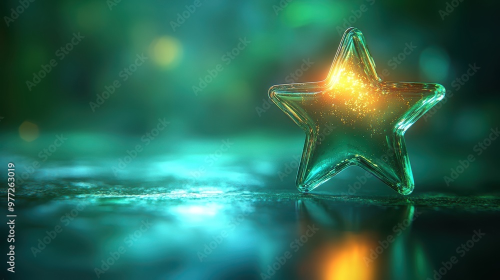 Poster a glowing star icon with a soft outer glow effect on a green background