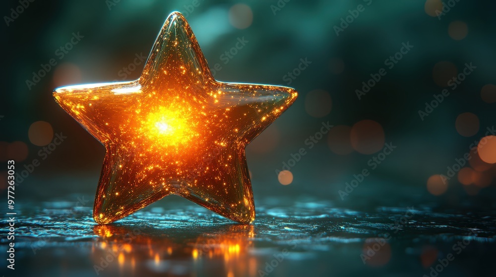 Aufkleber a glowing star icon with a soft outer glow effect on a green background