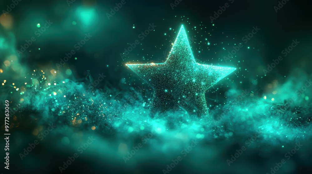 Poster a glowing star icon with a soft outer glow effect on a green background