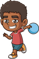 Obraz premium Cartoon african-american boy bowling vector illustration