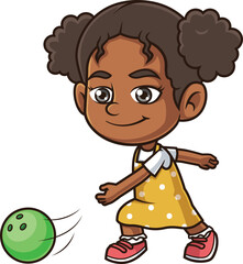 Cartoon african-american girl bowling vector illustration
