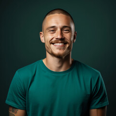 Obraz premium Smiling young man with crew cut on green background portrait