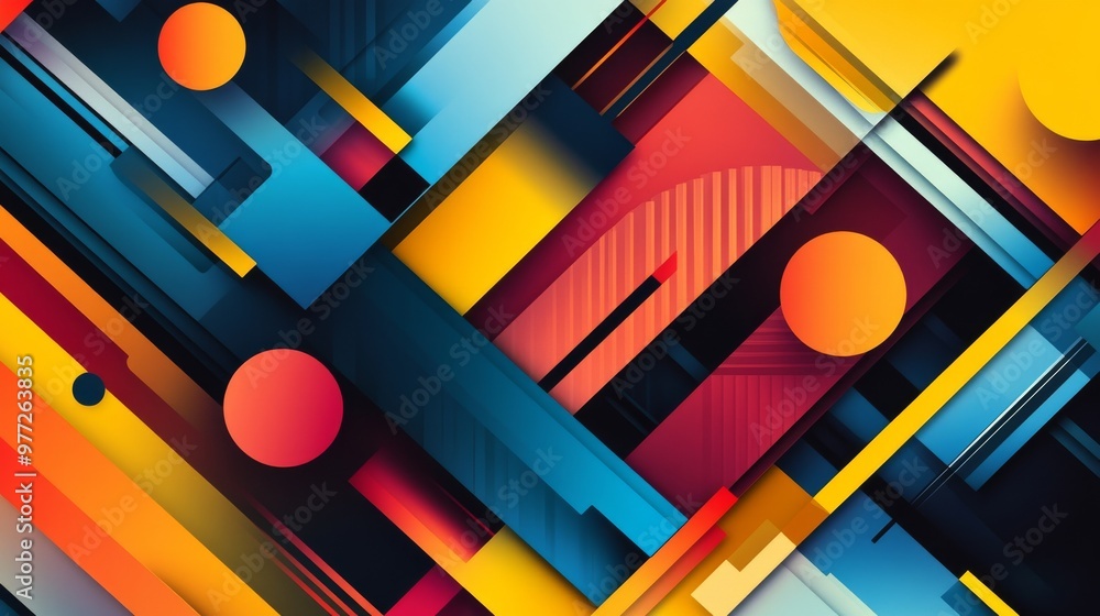 Poster colorful geometric shapes creating dynamic and modern composition
