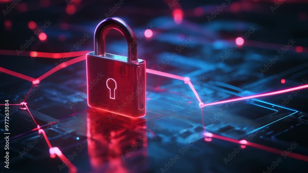 Leinwandbilder digital security padlock glowing on a high-tech network background. cybersecurity and encrypted data