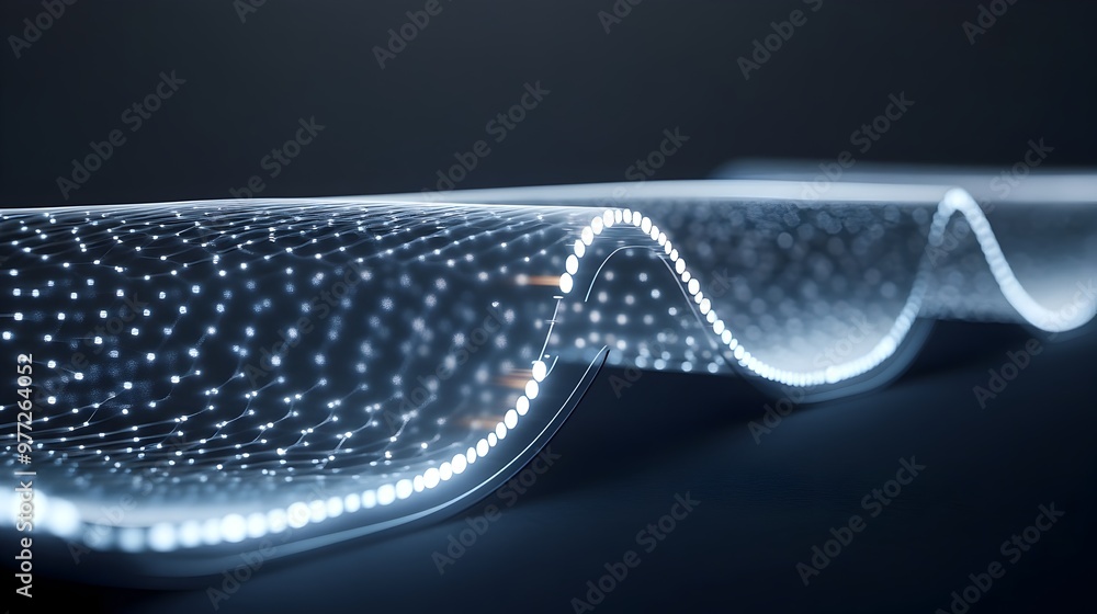 Poster cross-sectional view of graphene in flexible electronics showcasing thin layers and conductivity
