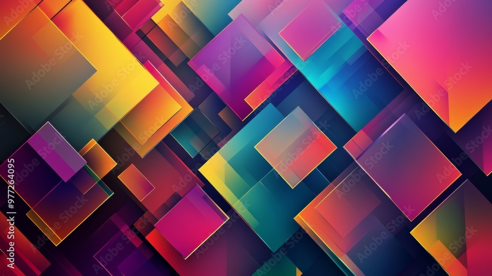 Poster Colorful abstract background with overlapping squares and gradient colors