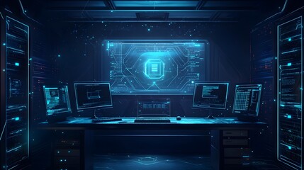 High-tech security system with digital technology and cyber background