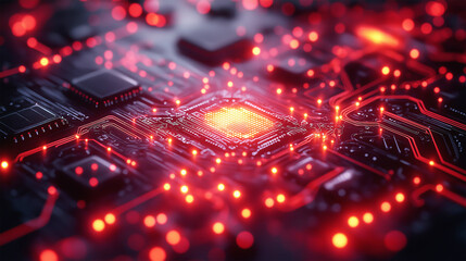 Obraz premium A Glowing Core of Digital Energy Pulsating Through the Heart of a Cybernetic Network, Representing the Convergence of Technology and Innovation in a High-Speed, Data-Driven World