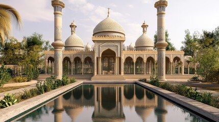 Fototapeta premium Mosque in the afternoon and blue sky background