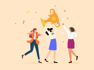 The business team is happy to work successfully and win