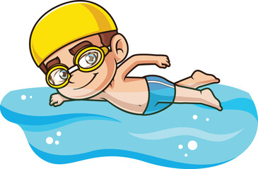 Cartoon caucasian boy swimming vector illustration