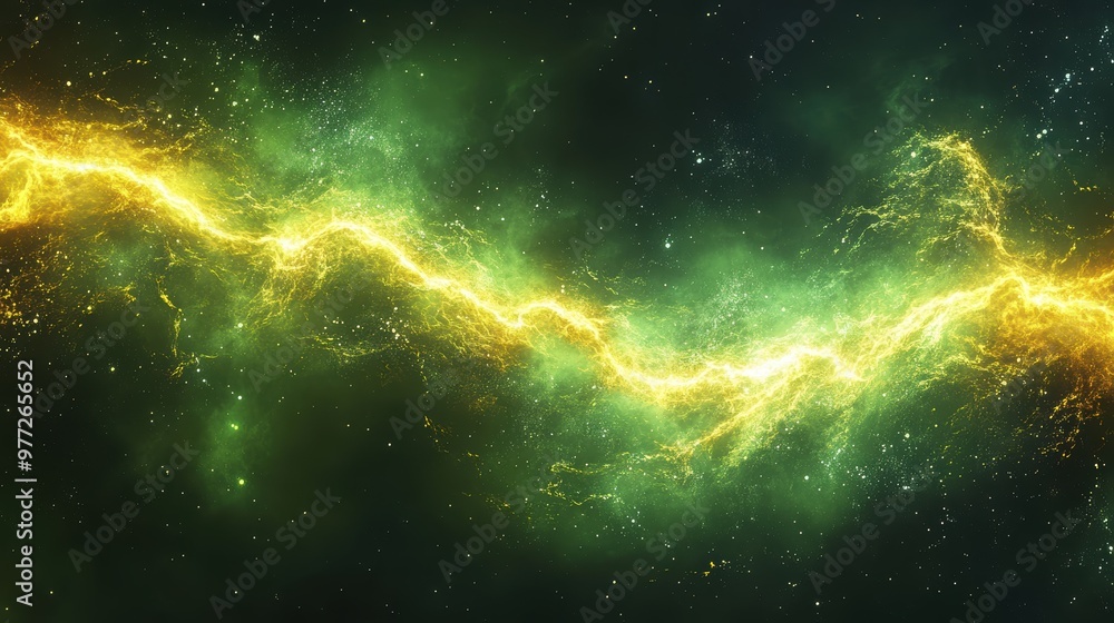 Poster a lightning bolt with a glowing pulse effect on a lime green background