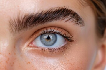 Obraz premium Portrait of an individual's eye with noticeable freckles, suitable for personal or editorial use