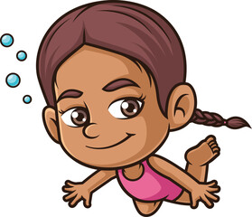 Obraz premium Cartoon hispanic girl swimming underwater vector illustration
