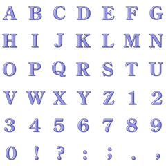 ラベンダーの版ずれの大文字アルファベットと数字と記号