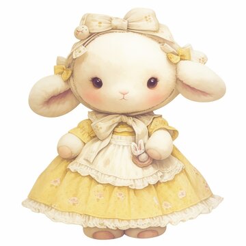 recommend clip art: Cute Watercolor Animal Doll, Vintage Girl Toys, White Background, High Resolution