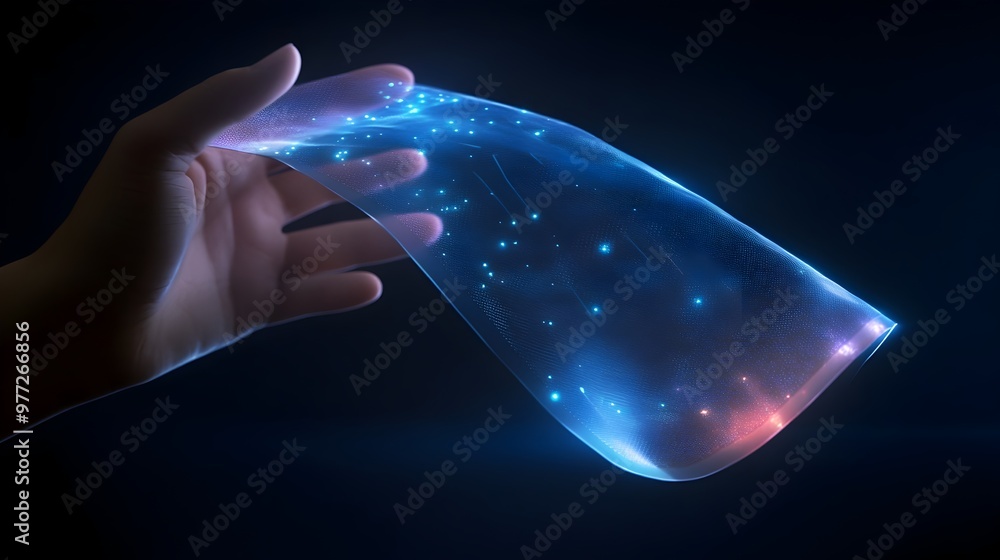 Poster cutting-edge graphene-based flexible screen concept with transparent futuristic display