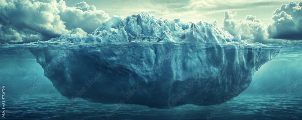 Poster enormous iceberg floating with hidden part underwater