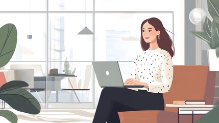 Obraz premium Woman Working on Laptop in Modern Office Setting