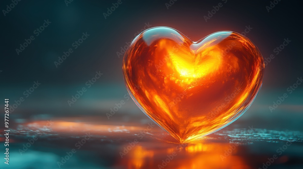 Poster a pulsating heart icon with a soft glow, placed on a neon green background