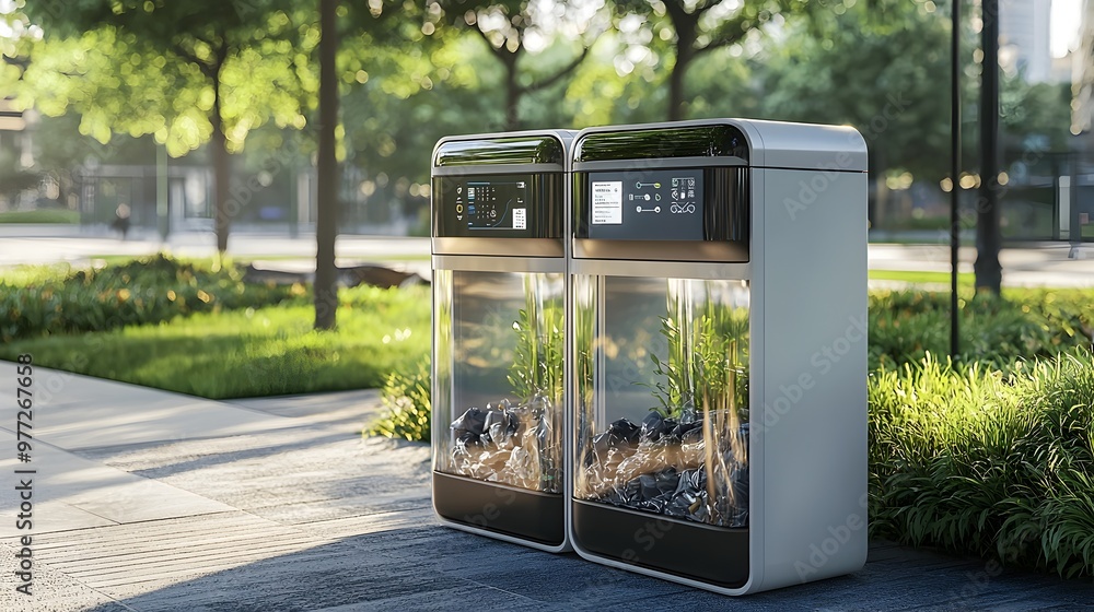Aufkleber transparent smart waste bin showcasing real-time waste compaction and monitoring for efficient