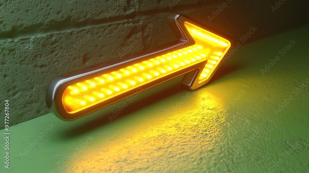 Aufkleber a rotating arrow icon with a glowing outline effect, placed on a lime green background