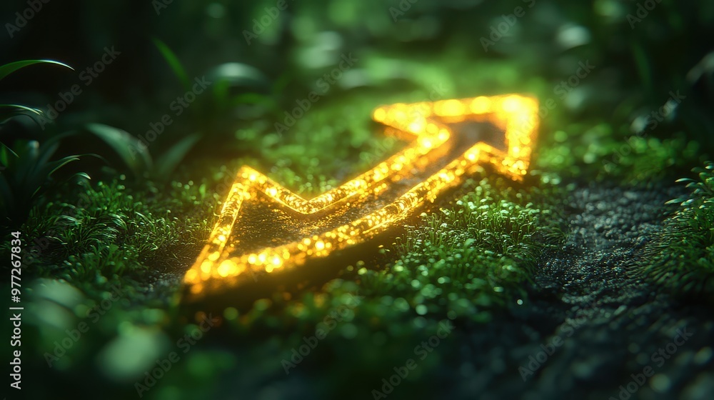 Poster a rotating arrow icon with a glowing outline effect, placed on a lime green background