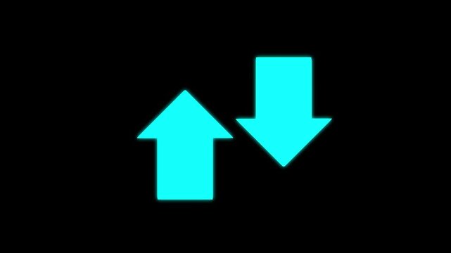 Loading up-down direction arrow animated on black background. 4k direction arrow animation.