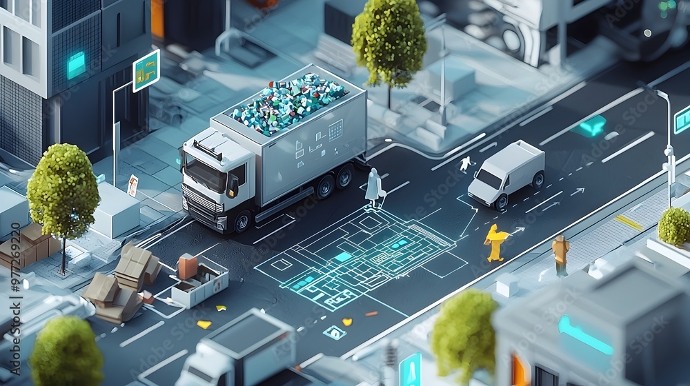 Aufkleber visualized smart bin network optimizing waste collection across city for efficiency and emissions