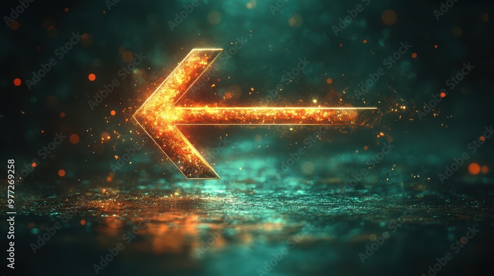 Poster a shiny arrow icon with a light reflection effect on a dark green background