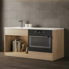 modern kitchen in house. Interior design. 3D visualization.