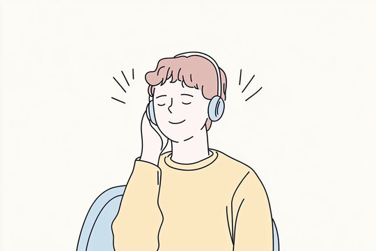 listening to music with headphones, smiling clip art preview