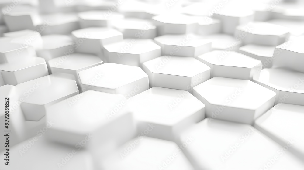 Poster abstract geometric hexagonal blocks in minimalist white digital background