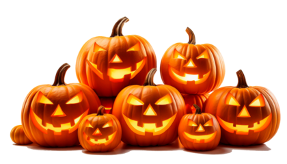 ハロウィンのカボチャが山積みになっている