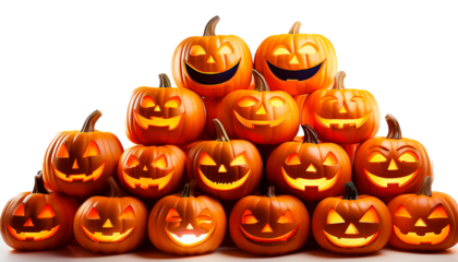 ハロウィンのカボチャが山積みになっている