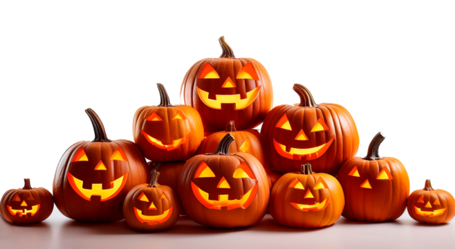 ハロウィンのカボチャが山積みになっている