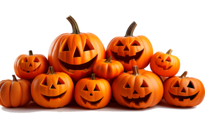 ハロウィンのカボチャが山積みになっている