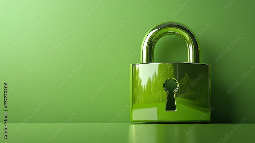 Aufkleber a shiny padlock icon with a gradient finish on a lime green background