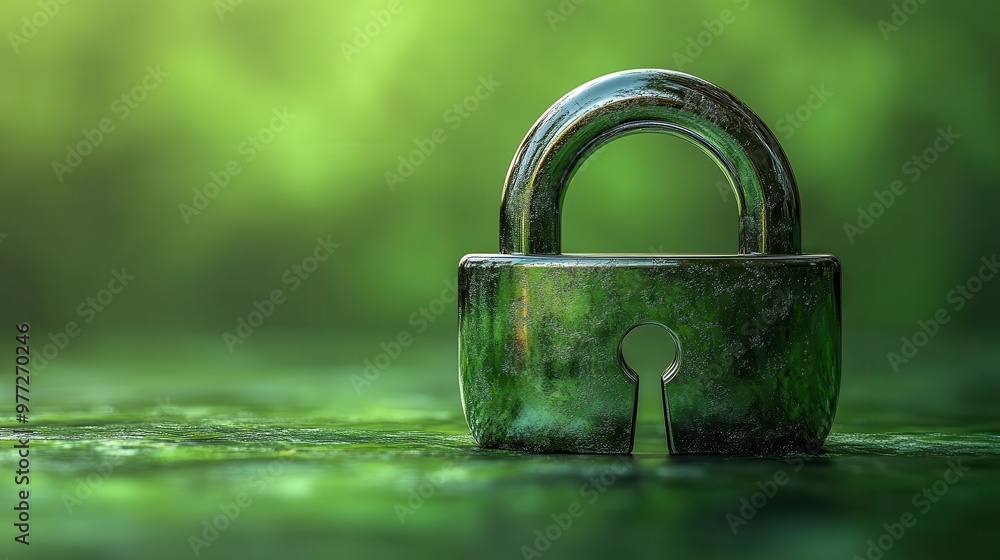Aufkleber a shiny padlock icon with a gradient finish on a lime green background