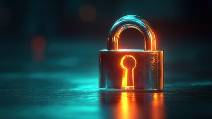 A shiny lock icon with a metallic glow, isolated on a green gradient background