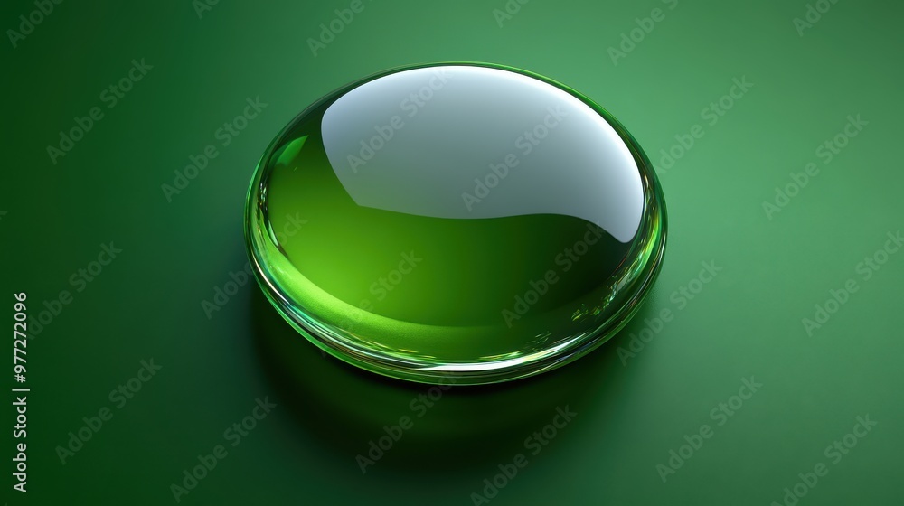 Poster a smooth pause button icon with glassy transparency on a bright green backdrop