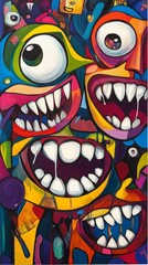 Fototapeta premium Colorful abstract painting showing teeth and eyes