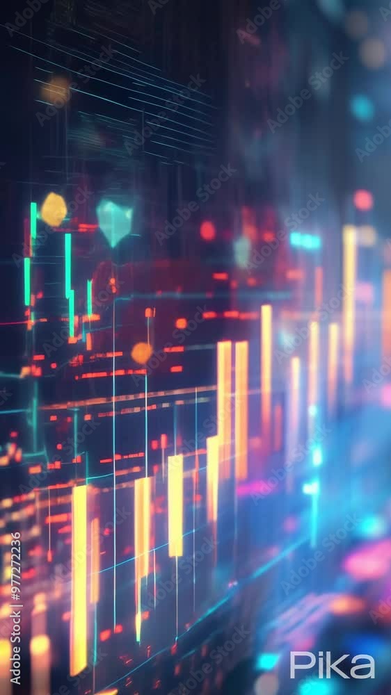Aufkleber colorful digital chart showing financial data and market trends in a virtual space. business analyti