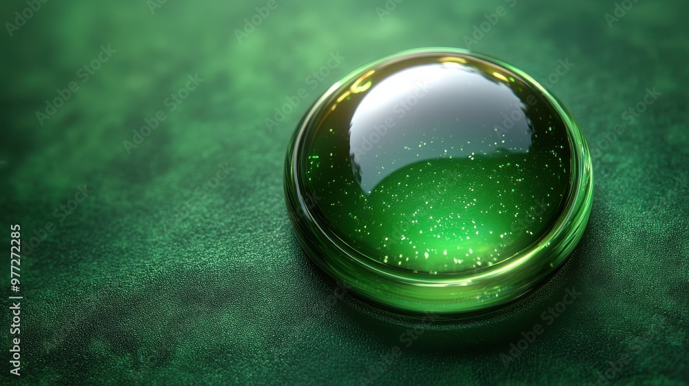 Poster a smooth pause button icon with glassy transparency on a bright green backdrop