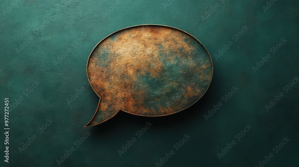 Poster a speech bubble icon with a subtle drop shadow on a dark green backdrop