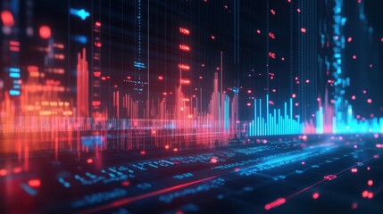 Capital risk management interface, close-up of financial growth charts, glowing blue and red data points, sharp lines, vibrant modern background, digital illustration.