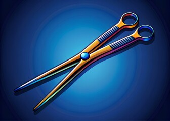 A vector illustration of microforceps in a minimalist style with bold lines and bright colors on a dark blue background