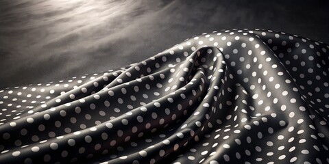 Fototapeta premium Polka dot pattern on a matte velvet material, draped over a minimalist studio backdrop with a subtle gradient effect, and a slight shadow to accentuate the texture