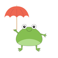 Frog and umbrella cartoon character childish cute lovely funny happy smile vector illustration.