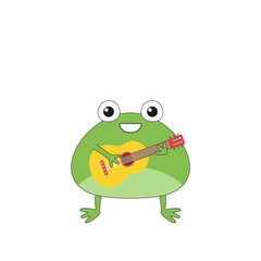 Frog cartoon character play guitar childish cute lovely funny happy smile vector illustration.
